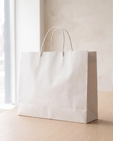Plain white kraft paper bag, Large example size, wider than tall